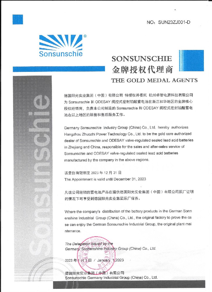 陽光實業(yè)2023年授權(quán)